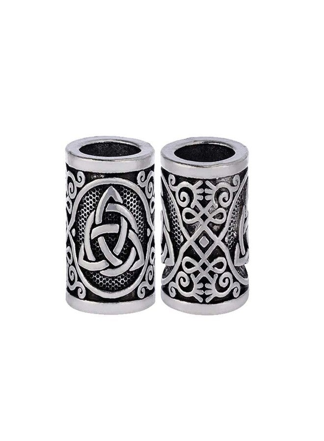 Yahpetes Norse Viking Rune Beads 2 Pcs Hair Beard Pendants Antique 0.59"X0.47" Norse Rings Silver Metal Clips Cuffs Rings Vikings Jewelry for Hair Decoration - Image 1